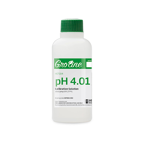 Solución de calibración GroLine de pH 4.01, con certificado de análisis. HI7004-050