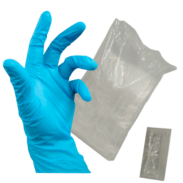 Paquete guantes nitrilo chico + bolsitas de alcohol en gel al 75%