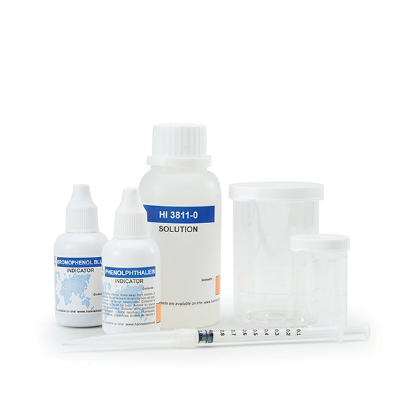 Test kit para la medición de alcalinidad y acidez total (como CaCO3). HI3811