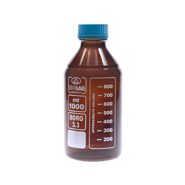 Botella de vidrio ámbar con tapa. 061.02.250