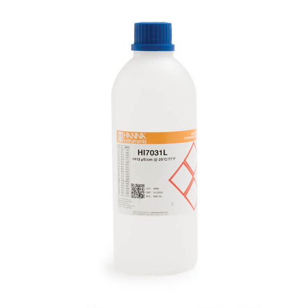 Solución estándar de conductividad de 1413 µS/cm. HI7031L