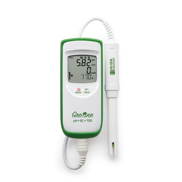 Medidor portátil e impermeable de pH/CE/TDS de la línea GroLine, útil para hidroponía. HI9814